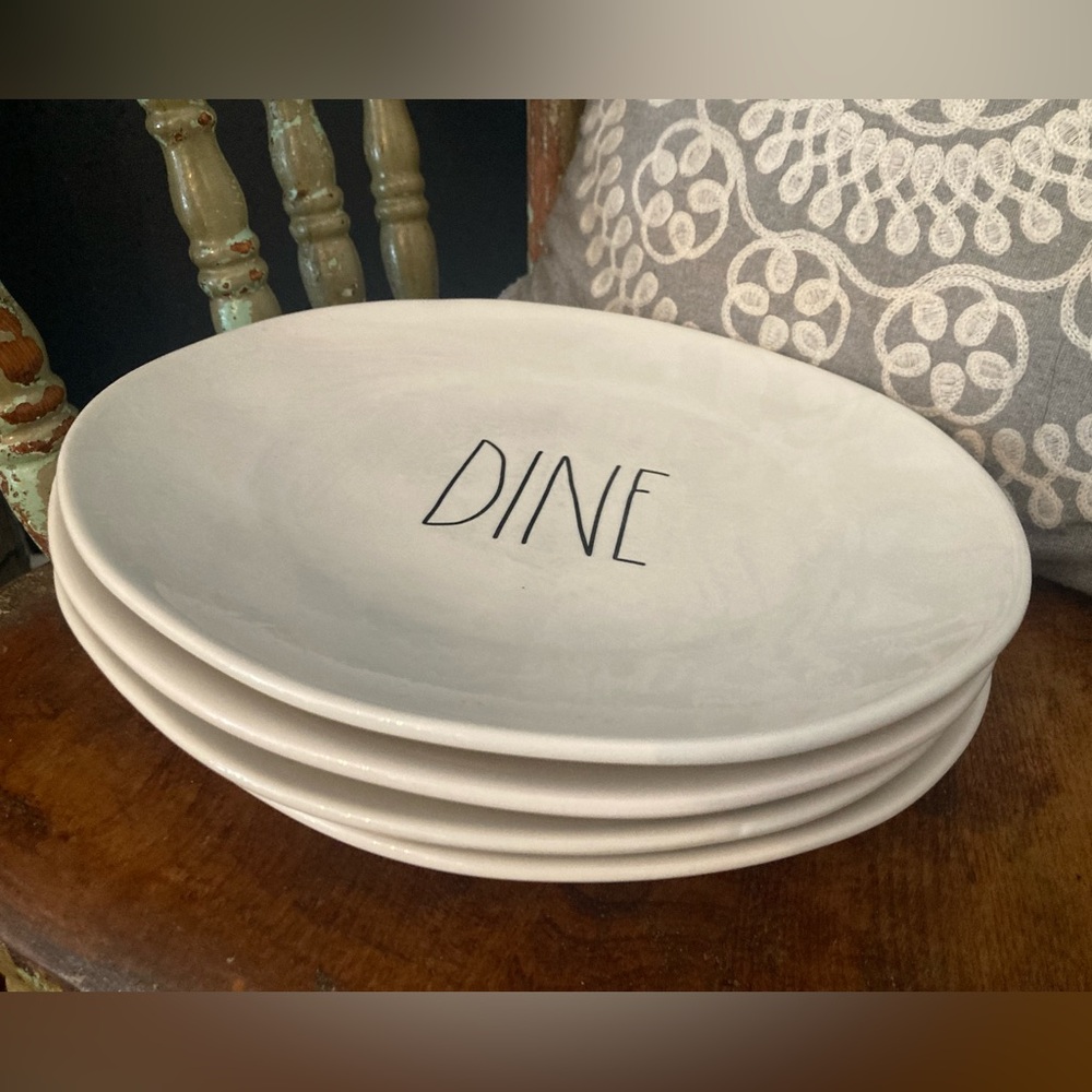 Rae Dunn HUGE dinner plates. Set of 4. New condition!